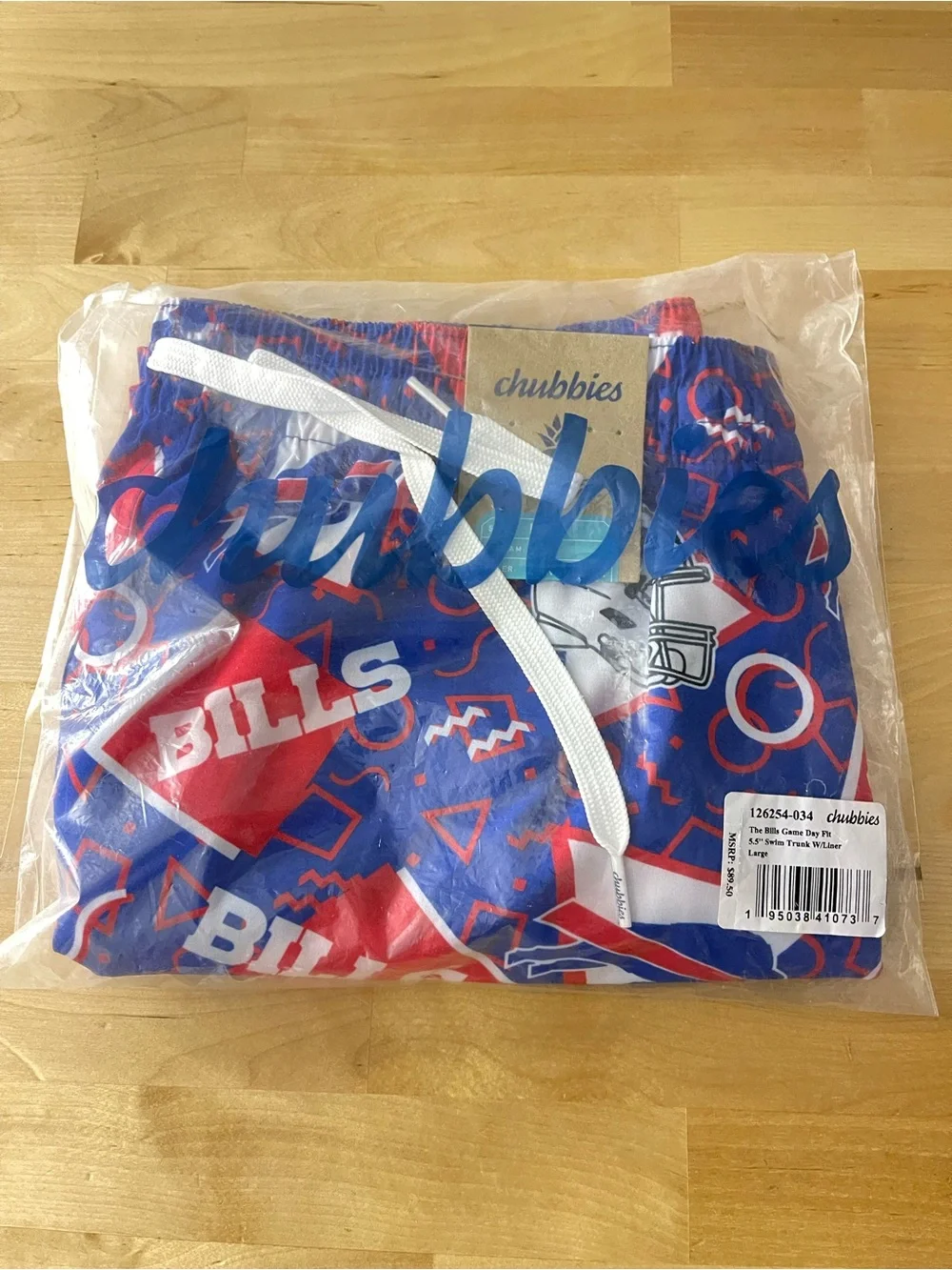 chubbies Men's Buffalo Bills Navy Game Day Swim Trunks Size Large
